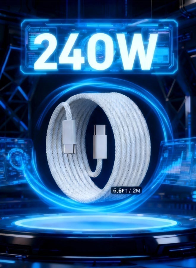 صورة العالمة كابل تايب سي 2 متر مضفر 240 واط (48 فولت 5 أمبير) توصيل الطاقة PD 3.1 شحن سريع كابل USB C إلى USB C لسلسلة ايفون 15 16 17، ماك بوك برو/اير لابتوب، iPad برو2021/ديل XPS 13 15/سامسونج جالاكسي S23/شاومى 12/هواوي P60 - Image 3